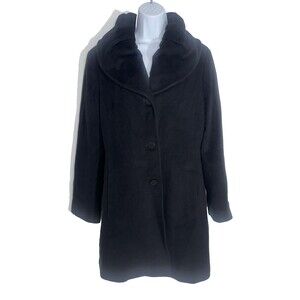 Fleurette Wool Cashmere Ruffle Collar Coat Black Size 12 USA